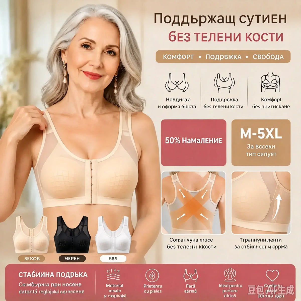 【3 броя】 Сутиен с пълно покритие и поддръжка
