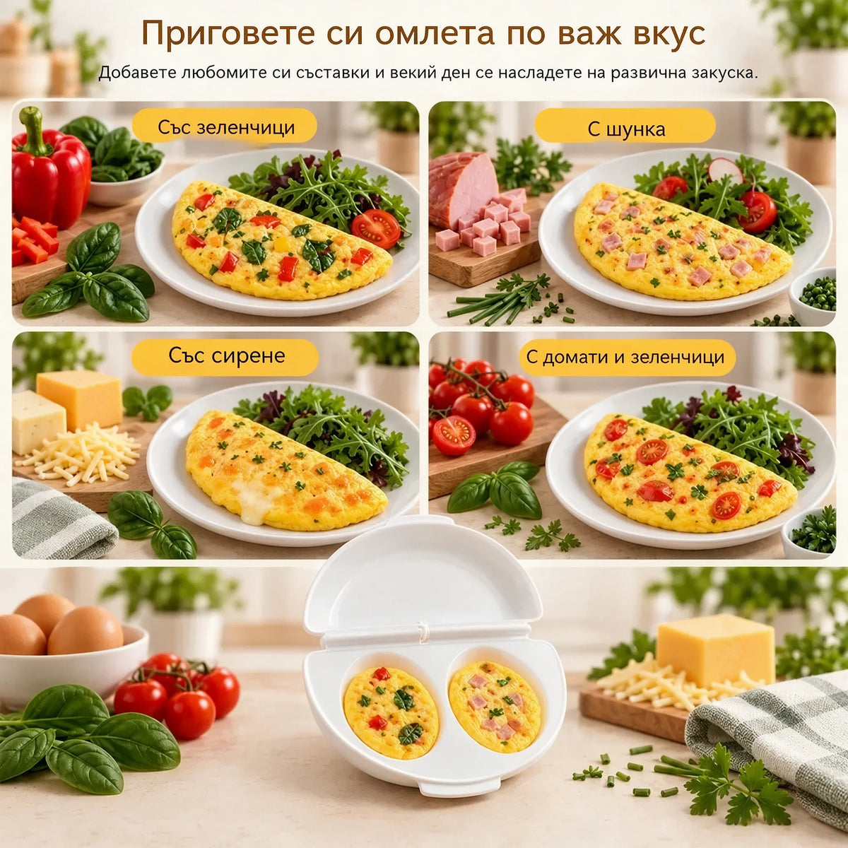 🔥1 брой за 23 евро 🍳 Перфектната закуска, готова за минути! Уред за яйчени рулца в микровълнова фурна 🥚 | 2 отделения · безопасно незалепващо покритие · свалящи се панти за лесно почистване · бързо приготвяне без мазнина