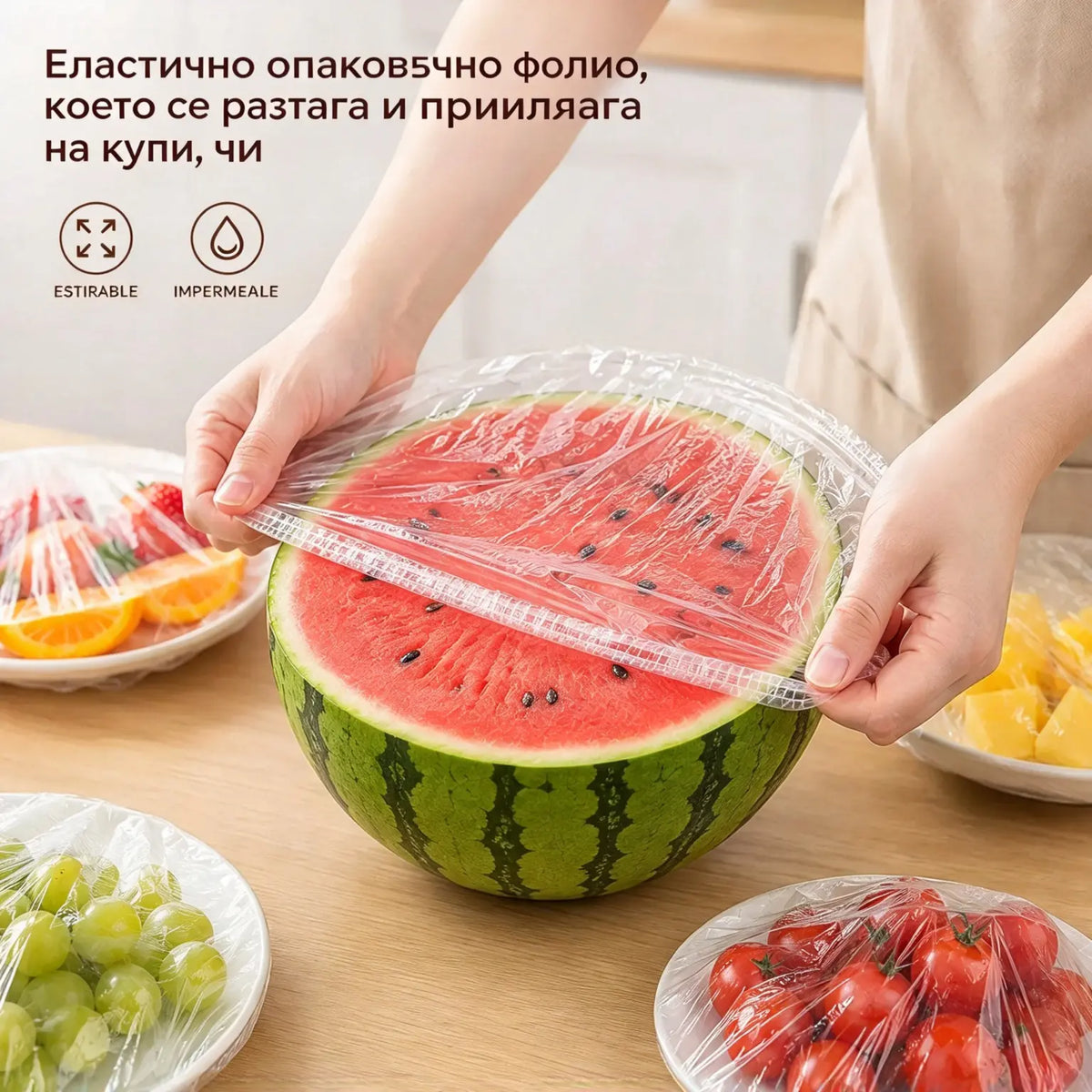 【200 броя】Прозрачно фолио за еднократна употреба, идеално за съдове и храни. Прилепва перфектно, осигурява добро запечатване и е лесно за употреба.